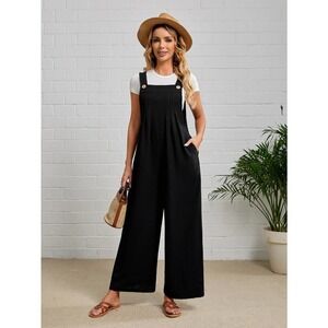 Hidden Pocket Fold Pleated Jumpsuit overalls (Without Tee) black